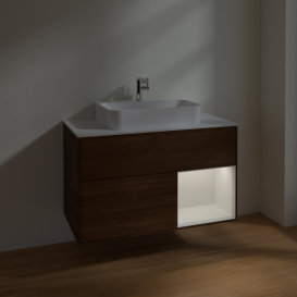 Тумба под раковину Villeroy & Boch Finion 100х50,1 см с подсветкой МДФ шпон грецкого ореха/стекло белое матовое F371GFGN