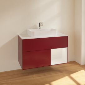 Тумба под раковину Villeroy & Boch Finion 100х50,1 см с подсветкой МДФ пион матовый лак/стекло белое матовое F371GFHB