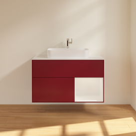 Тумба под раковину Villeroy & Boch Finion 100х50,1 см с подсветкой МДФ пион матовый лак/стекло белое матовое F371GFHB