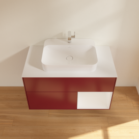 Тумба под раковину Villeroy & Boch Finion 100х50,1 см с подсветкой МДФ пион матовый лак/стекло белое матовое F371GFHB