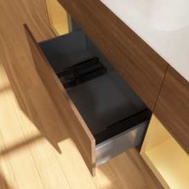 Тумба под раковину Villeroy & Boch Finion 160х50,1 см с подсветкой МДФ шпон грецкого ореха/стекло белое матовое F741HFGN