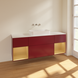 Тумба под раковину Villeroy & Boch Finion 160х50,1 см с подсветкой МДФ пион матовый лак/стекло белое матовое F741HFHB