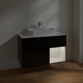 Тумба под раковину Villeroy & Boch Finion 100х50,1 см с подсветкой МДФ черный матовый лак/стекло белое матовое F371GFPD