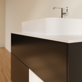 Тумба под раковину Villeroy & Boch Finion 100х50,1 см с подсветкой МДФ черный матовый лак/стекло белое матовое F371GFPD