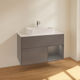 Тумба под раковину Villeroy & Boch Finion 100х50,1 см с подсветкой МДФ антрацит матовый лак/стекло белое матовое F371GKGK