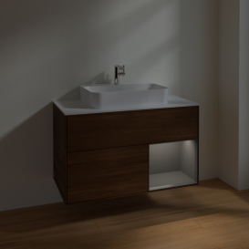 Тумба под раковину Villeroy & Boch Finion 100х50,1 см с подсветкой МДФ шпон грецкого ореха/стекло белое матовое F371GKGN