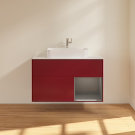 Тумба под раковину Villeroy & Boch Finion 100х50,1 см с подсветкой МДФ пион матовый лак/стекло белое матовое F371GKHB