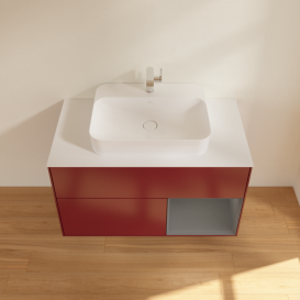 Тумба под раковину Villeroy & Boch Finion 100х50,1 см с подсветкой МДФ пион матовый лак/стекло белое матовое F371GKHB