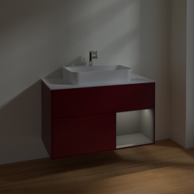 Тумба под раковину Villeroy & Boch Finion 100х50,1 см с подсветкой МДФ пион матовый лак/стекло белое матовое F371GKHB