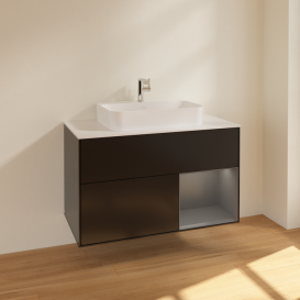 Тумба под раковину Villeroy & Boch Finion 100х50,1 см с подсветкой МДФ черный матовый лак/стекло белое матовое F371GKPD