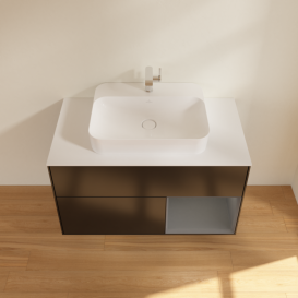 Тумба под раковину Villeroy & Boch Finion 100х50,1 см с подсветкой МДФ черный матовый лак/стекло белое матовое F371GKPD