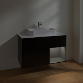 Тумба под раковину Villeroy & Boch Finion 100х50,1 см с подсветкой МДФ черный матовый лак/стекло белое матовое F371GKPD