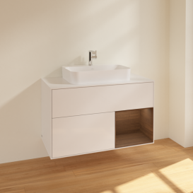 Тумба под раковину Villeroy & Boch Finion 100х50,1 см с подсветкой МДФ глянцевый белый лак/стекло белое матовое F371GNGF