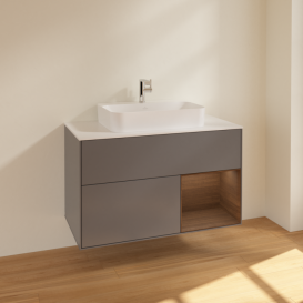 Тумба под раковину Villeroy & Boch Finion 100х50,1 см с подсветкой МДФ антрацит матовый лак/стекло белое матовое F371GNGK