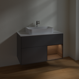Тумба под раковину Villeroy & Boch Finion 100х50,1 см с подсветкой МДФ антрацит матовый лак/стекло белое матовое F371GNGK