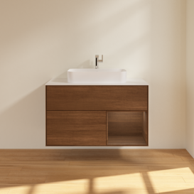 Тумба под раковину Villeroy & Boch Finion 100х50,1 см с подсветкой МДФ шпон грецкого ореха/стекло белое матовое F371GNGN