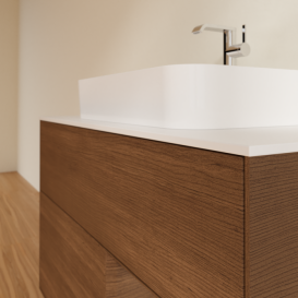 Тумба под раковину Villeroy & Boch Finion 100х50,1 см с подсветкой МДФ шпон грецкого ореха/стекло белое матовое F371GNGN