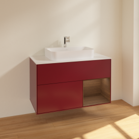 Тумба под раковину Villeroy & Boch Finion 100х50,1 см с подсветкой МДФ пион матовый лак/стекло белое матовое F371GNHB