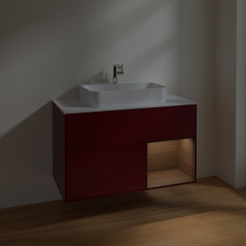 Тумба под раковину Villeroy & Boch Finion 100х50,1 см с подсветкой МДФ пион матовый лак/стекло белое матовое F371GNHB