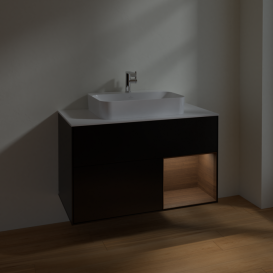 Тумба под раковину Villeroy & Boch Finion 100х50,1 см с подсветкой МДФ черный матовый лак/стекло белое матовое F371GNPD