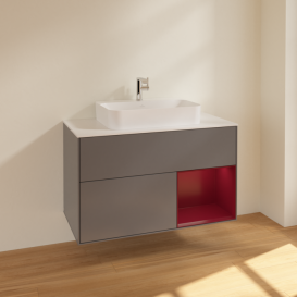 Тумба под раковину Villeroy & Boch Finion 100х50,1 см с подсветкой МДФ антрацит матовый лак/стекло белое матовое F371HBGK