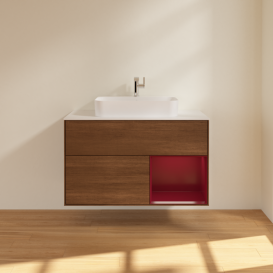 Тумба под раковину Villeroy & Boch Finion 100х50,1 см с подсветкой МДФ шпон грецкого ореха/стекло белое матовое F371HBGN