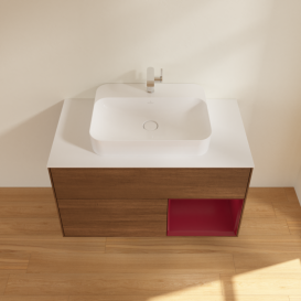 Тумба под раковину Villeroy & Boch Finion 100х50,1 см с подсветкой МДФ шпон грецкого ореха/стекло белое матовое F371HBGN