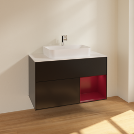 Тумба под раковину Villeroy & Boch Finion 100х50,1 см с подсветкой МДФ черный матовый лак/стекло белое матовое F371HBPD