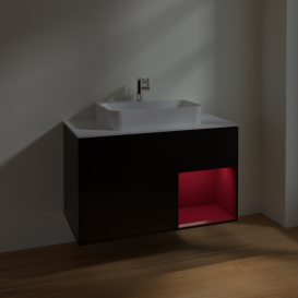 Тумба под раковину Villeroy & Boch Finion 100х50,1 см с подсветкой МДФ черный матовый лак/стекло белое матовое F371HBPD