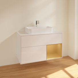 Тумба под раковину Villeroy & Boch Finion 100х50,1 см с подсветкой МДФ глянцевый белый лак/стекло белое матовое F371HFGF