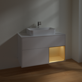 Тумба под раковину Villeroy & Boch Finion 100х50,1 см с подсветкой МДФ глянцевый белый лак/стекло белое матовое F371HFGF