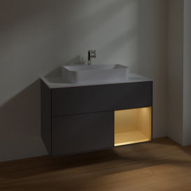 Тумба под раковину Villeroy & Boch Finion 100х50,1 см с подсветкой МДФ антрацит матовый лак/стекло белое матовое F371HFGK