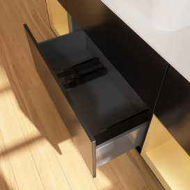 Тумба под раковину Villeroy & Boch Finion 160х50,1 см с подсветкой МДФ черный матовый лак/стекло белое матовое F741HFPD