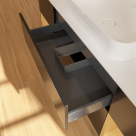 Тумба под раковину Villeroy & Boch Finion 160х50,1 см с подсветкой МДФ черный матовый лак/стекло белое матовое F741HFPD