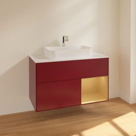 Тумба под раковину Villeroy & Boch Finion 100х50,1 см с подсветкой МДФ пион матовый лак/стекло белое матовое F371HFHB