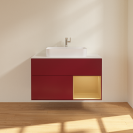 Тумба под раковину Villeroy & Boch Finion 100х50,1 см с подсветкой МДФ пион матовый лак/стекло белое матовое F371HFHB