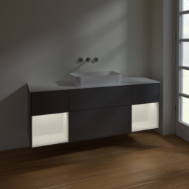 Тумба под раковину Villeroy & Boch Finion 160х50,1 см с подсветкой МДФ антрацит матовый лак/стекло белое матовое F741MTGK