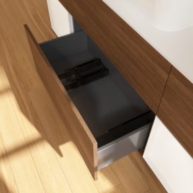 Тумба под раковину Villeroy & Boch Finion 160х50,1 см с подсветкой МДФ шпон грецкого ореха/стекло белое матовое F741MTGN