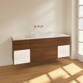 Тумба под раковину Villeroy & Boch Finion 160х50,1 см с подсветкой МДФ шпон грецкого ореха/стекло белое матовое F741MTGN