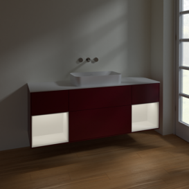 Тумба под раковину Villeroy & Boch Finion 160х50,1 см с подсветкой МДФ пион матовый лак/стекло белое матовое F741MTHB