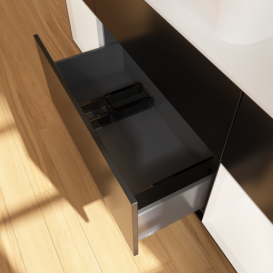 Тумба под раковину Villeroy & Boch Finion 160х50,1 см с подсветкой МДФ черный матовый лак/стекло белое матовое F741MTPD