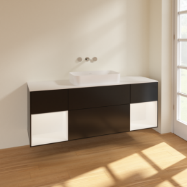 Тумба под раковину Villeroy & Boch Finion 160х50,1 см с подсветкой МДФ черный матовый лак/стекло белое матовое F741MTPD