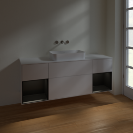 Тумба под раковину Villeroy & Boch Finion 160х50,1 см с подсветкой МДФ глянцевый белый лак/стекло белое матовое F741PDGF