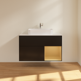 Тумба под раковину Villeroy & Boch Finion 100х50,1 см с подсветкой МДФ черный матовый лак/стекло белое матовое F371HFPD