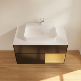 Тумба под раковину Villeroy & Boch Finion 100х50,1 см с подсветкой МДФ черный матовый лак/стекло белое матовое F371HFPD