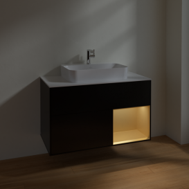 Тумба под раковину Villeroy & Boch Finion 100х50,1 см с подсветкой МДФ черный матовый лак/стекло белое матовое F371HFPD