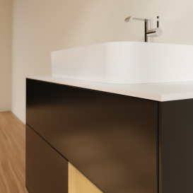 Тумба под раковину Villeroy & Boch Finion 100х50,1 см с подсветкой МДФ черный матовый лак/стекло белое матовое F371HFPD