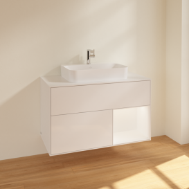 Тумба под раковину Villeroy & Boch Finion 100х50,1 см с подсветкой МДФ глянцевый белый лак/стекло белое матовое F371MTGF