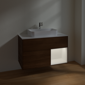 Тумба под раковину Villeroy & Boch Finion 100х50,1 см с подсветкой МДФ шпон грецкого ореха/стекло белое матовое F371MTGN