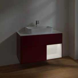 Тумба под раковину Villeroy & Boch Finion 100х50,1 см с подсветкой МДФ пион матовый лак/стекло белое матовое F371MTHB